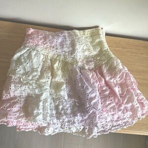 Loveshack Fancy pastel mini skirt eyelet & ruffles Sz 0